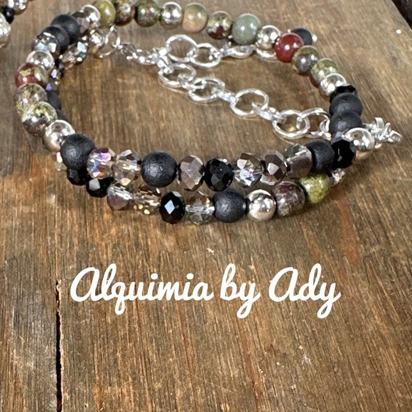 Layered Blood Agate handmade bracelet beaded bohemian - Picture 1 of 5
